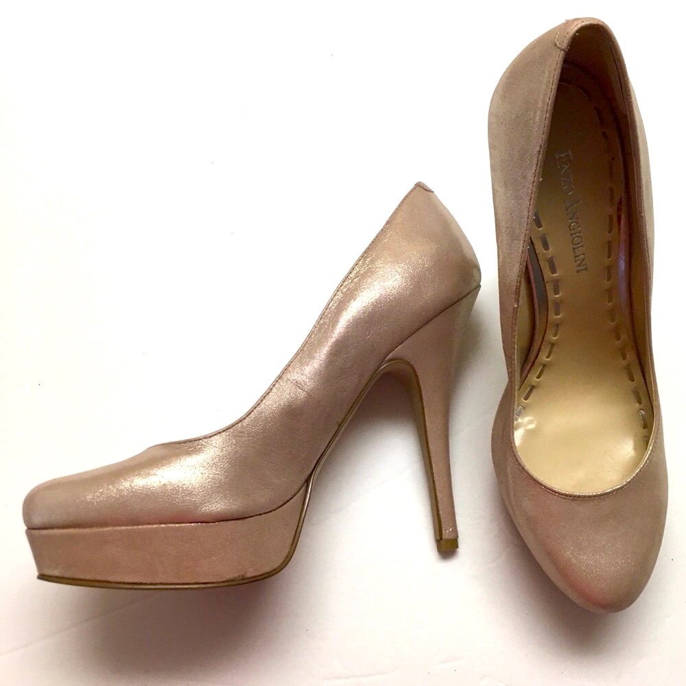 Enzo Angiolini leather Pink Champagne Platform Heels Size 7 Shimmer
